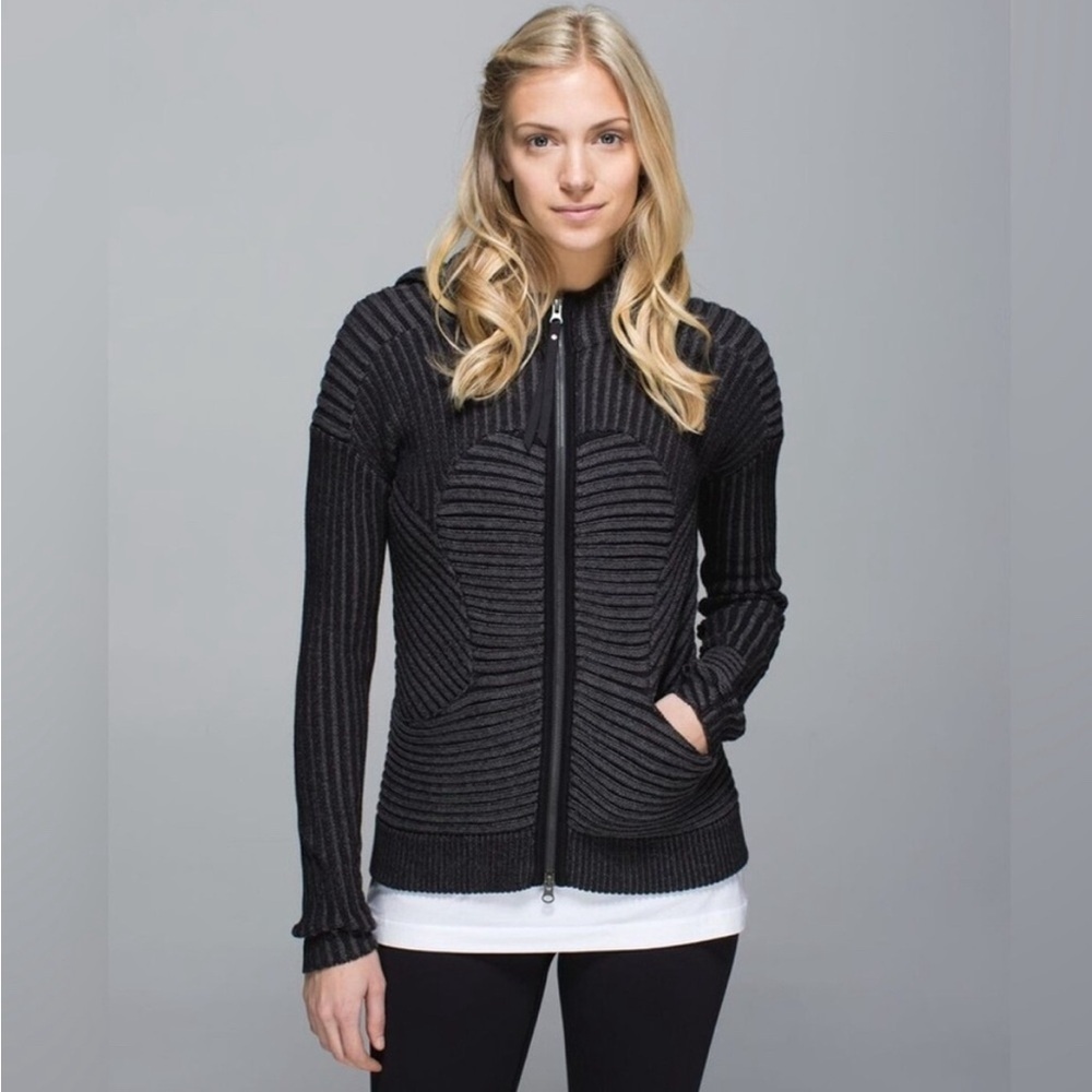 RARE Llululemon Athletica Embrace Ribbed Knit Black Hooded Sweater